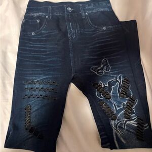 Stylish Blue Leggings with Butterfly Design